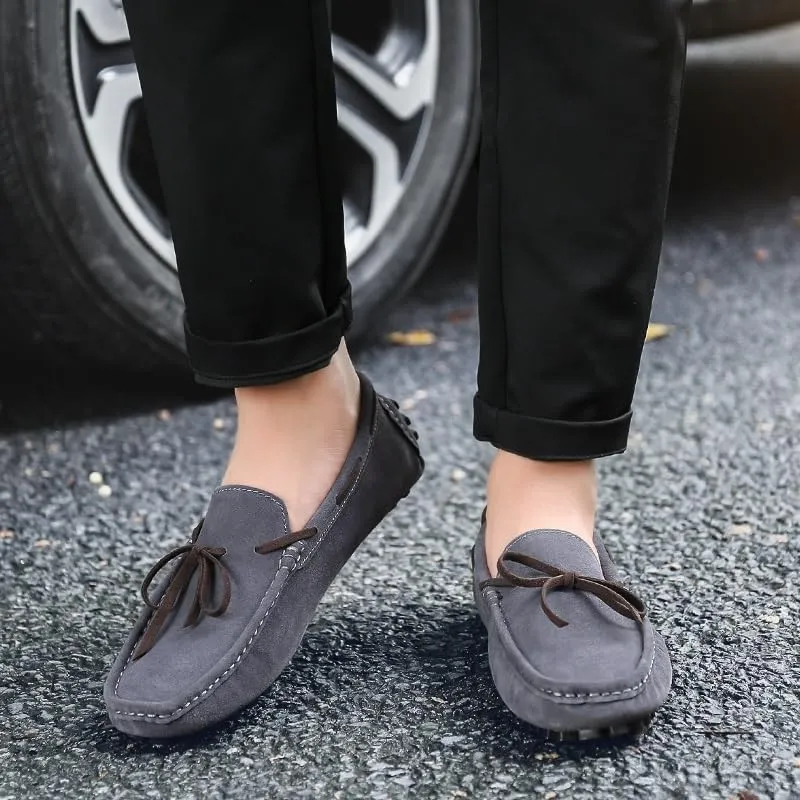 Men's Nubuck Leather Loafers - Lightweight Slip-Resistant Driving Shoes, Anti-Slip Boat Shoes for Fashion, Party, and Casual Wear