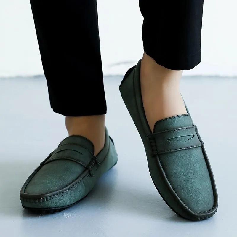 Men's PU Leather Driving Loafers - Comfortable Square Toe Loafers, Flexible Slip-On Shoes with Slip-Resistant Sole for Parties
