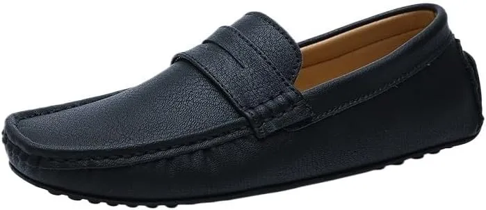 Men's PU Leather Driving Loafers - Comfortable Square Toe Loafers, Flexible Slip-On Shoes with Slip-Resistant Sole for Parties