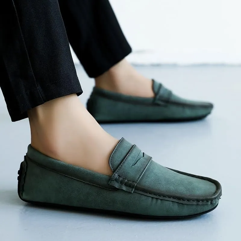 Men's PU Leather Driving Loafers - Comfortable Square Toe Loafers, Flexible Slip-On Shoes with Slip-Resistant Sole for Parties