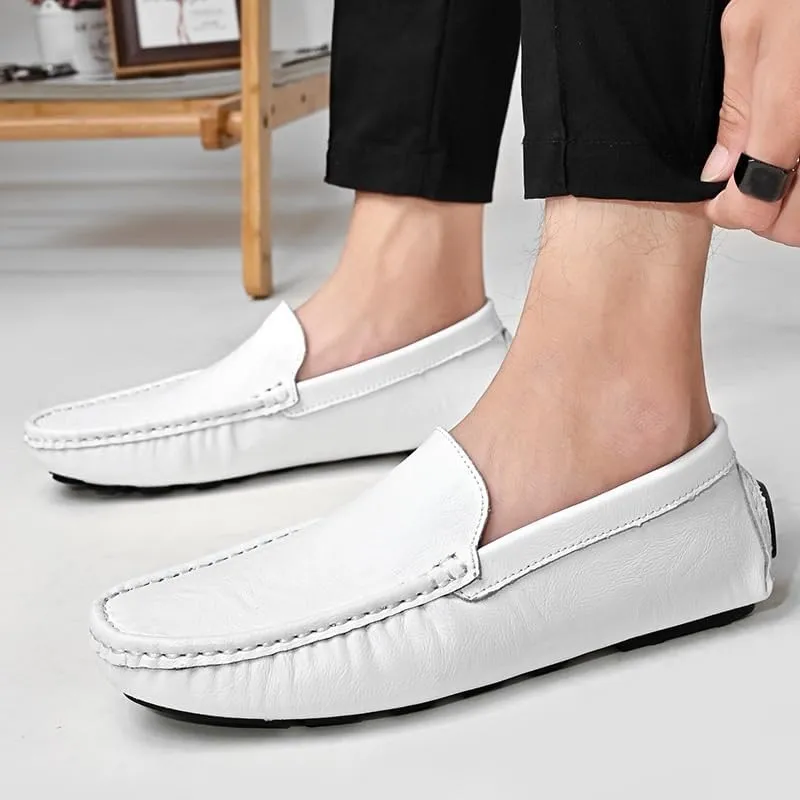 Men's PU Leather Loafers - Driving Moccasins, Comfortable Slip-Resistant Shoes with Flat Heel for Walking