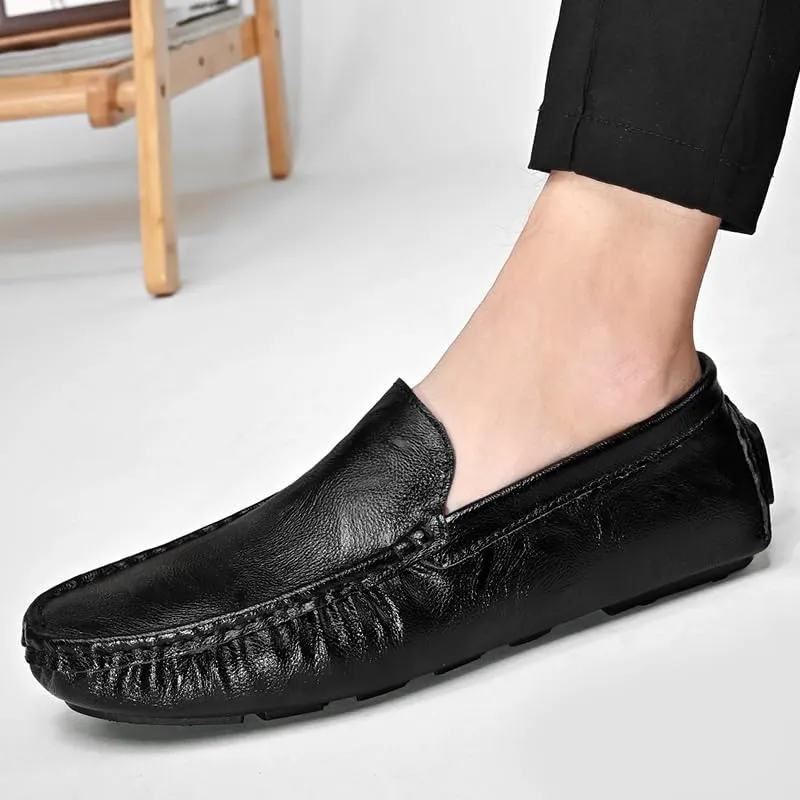 Men's PU Leather Loafers - Driving Moccasins, Comfortable Slip-Resistant Shoes with Flat Heel for Walking