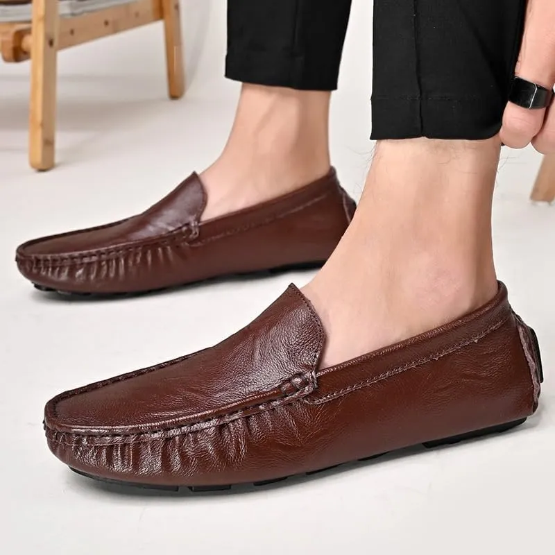 Men's PU Leather Loafers - Driving Moccasins, Comfortable Slip-Resistant Shoes with Flat Heel for Walking