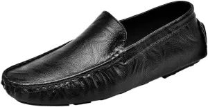 Men's PU Leather Loafers - Driving Moccasins, Comfortable Slip-Resistant Shoes with Flat Heel for Walking
