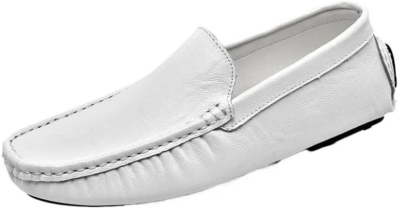 Men's PU Leather Loafers - Driving Moccasins, Comfortable Slip-Resistant Shoes with Flat Heel for Walking