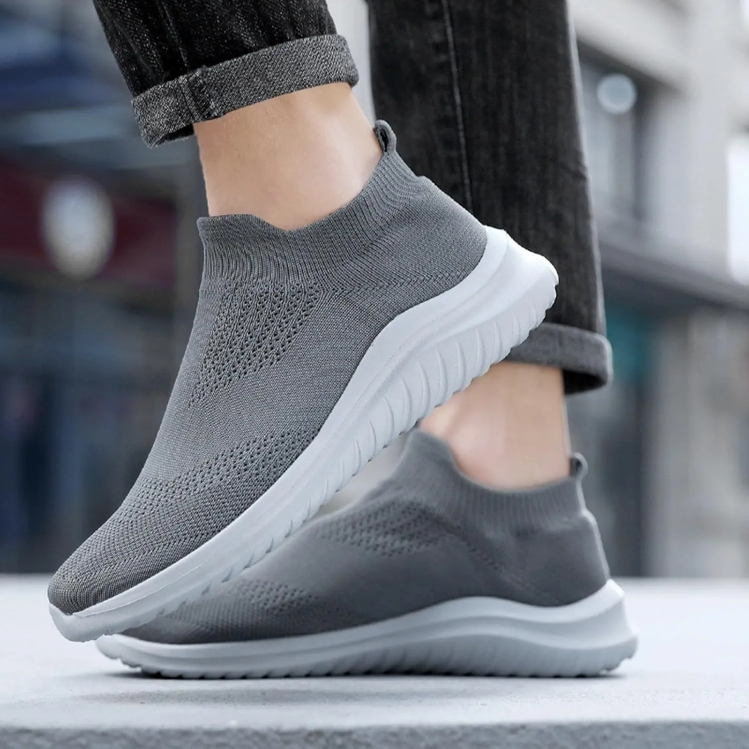 Men's Reathable Stretch Canvas Shoes Breathable Elastic Fly Woven Mesh Sneaker Hook and Loop Orthopedic Sneakers