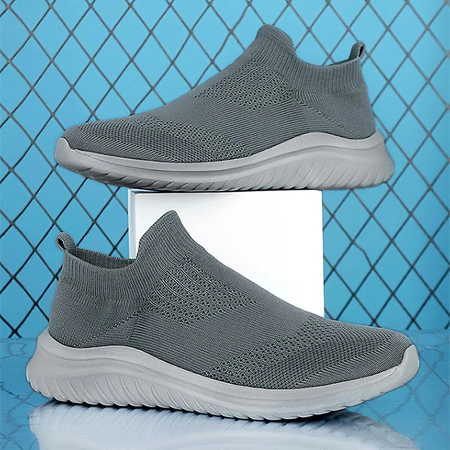 Men's Reathable Stretch Canvas Shoes Breathable Elastic Fly Woven Mesh Sneaker Hook and Loop Orthopedic Sneakers