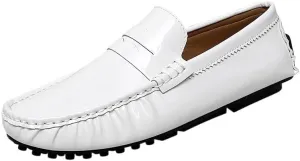 Men's Round Toe Leather Loafers -Lightweight Loafers with Flat Heel, Anti-Slip Driving Shoes for Weddings and Casual Wear