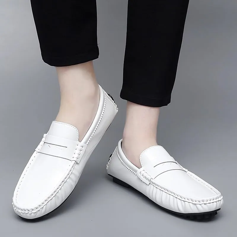 Men's Round Toe Leather Loafers -Lightweight Loafers with Flat Heel, Anti-Slip Driving Shoes for Weddings and Casual Wear