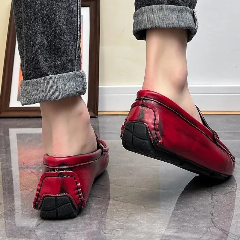 Men's Round Toe Vegan Leather Loafers -Brogue Embossed Driving Shoes with Tassel, Anti-Slip, Lightweight, Flexible Slip-Ons for Party and Outdoor Wear