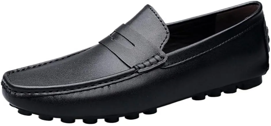 Men's Simple Loafers Leather Anti-Slip Flexible Lightweight Fashion Slip On Walking Driving Shoes