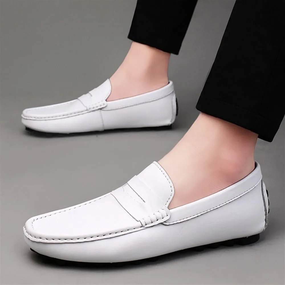 Men's Simple Loafers Leather Anti-Slip Flexible Lightweight Fashion Slip On Walking Driving Shoes