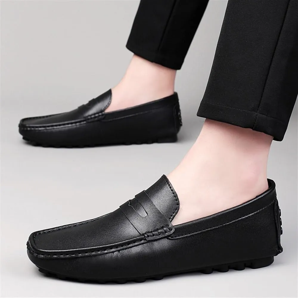 Men's Simple Loafers Leather Anti-Slip Flexible Lightweight Fashion Slip On Walking Driving Shoes