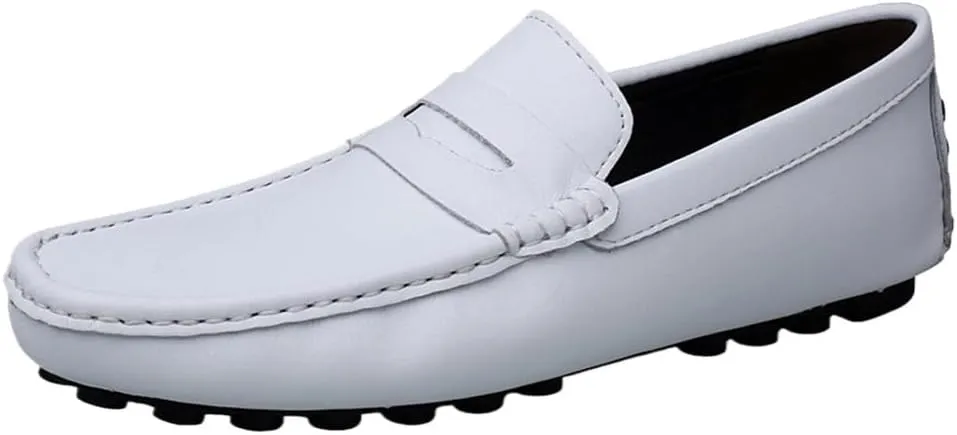 Men's Simple Loafers Leather Anti-Slip Flexible Lightweight Fashion Slip On Walking Driving Shoes