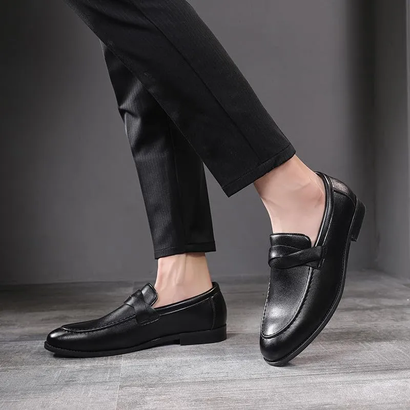 Men's Slip-On Dress Loafers, Classic Moc Toe Penny Loafers for Wedding Formal Business Office Shoes