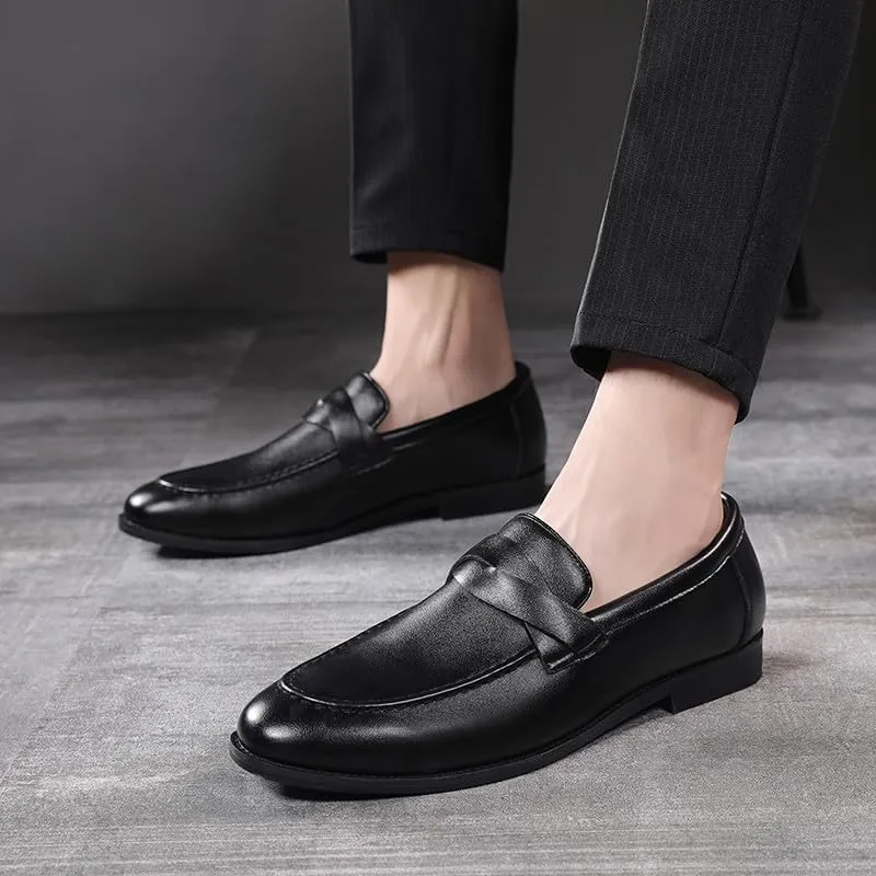 Men's Slip-On Dress Loafers, Classic Moc Toe Penny Loafers for Wedding Formal Business Office Shoes