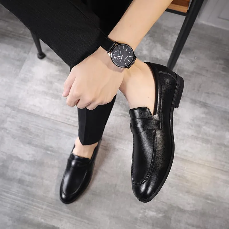 Men's Slip-On Dress Loafers, Classic Moc Toe Penny Loafers for Wedding Formal Business Office Shoes