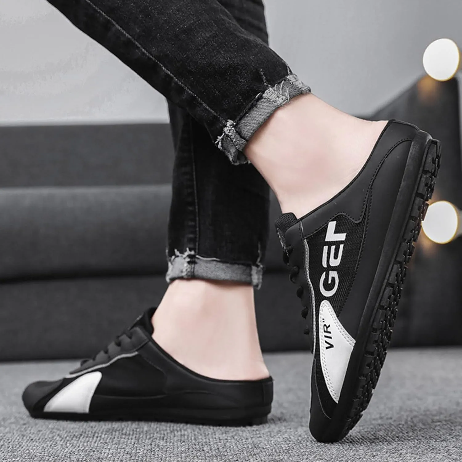 Mens Slip On Spring New Men's Shoes Korean Trendy All Casual Shoes Lazy Half Slip On Toe Men
