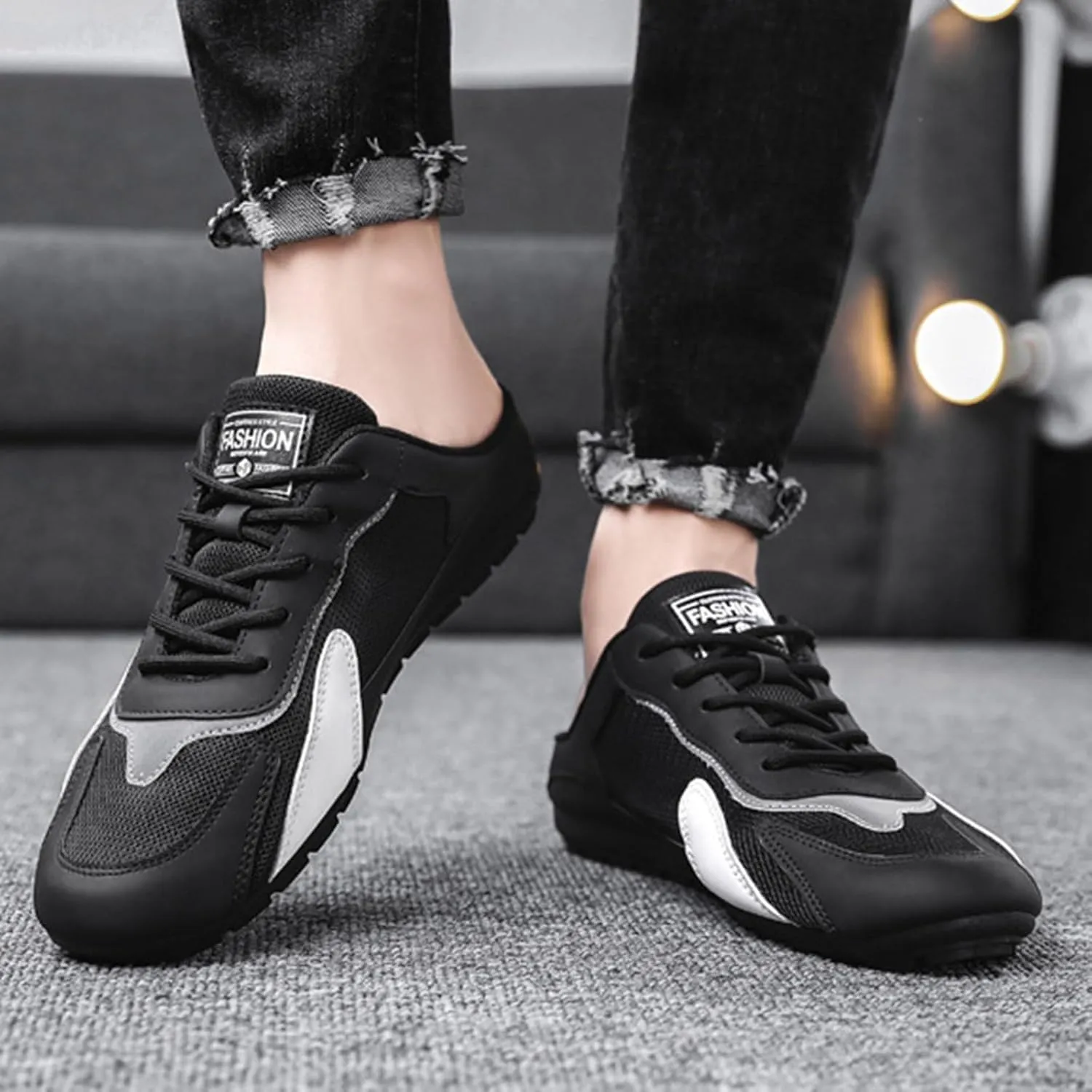 Mens Slip On Spring New Men's Shoes Korean Trendy All Casual Shoes Lazy Half Slip On Toe Men