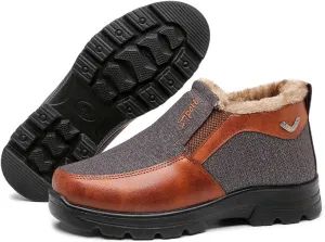 Men's Snow Shoes Casual Slip-on Winter Warm Loafers Shoes Fur Lined Ankle High Lightweight Non-Slip Snow Boots for Elderly Walking