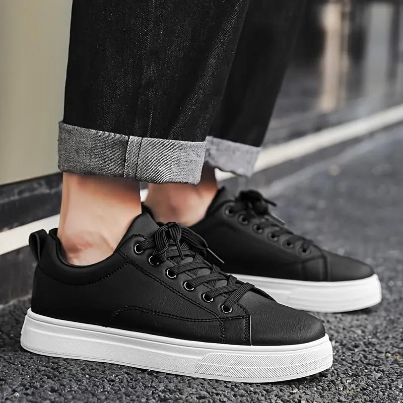 Men's Solid Skate Sheoes, Wear-Resistant Non Slip Lace-up Shoes for Outdoor Caual, Men's Street Style Footwear Comfortable Walking Shoes