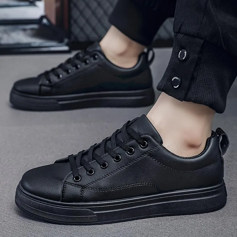 Men's Solid Skate Sheoes, Wear-Resistant Non Slip Lace-up Shoes for Outdoor Caual, Men's Street Style Footwear Comfortable Walking Shoes