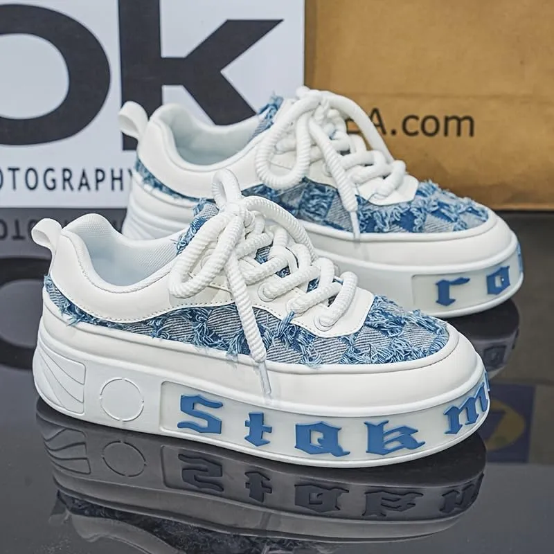 Men's Street Style Skate Shoes, Comfy Non Slip Casual Up Sneakers Outdoor Activities