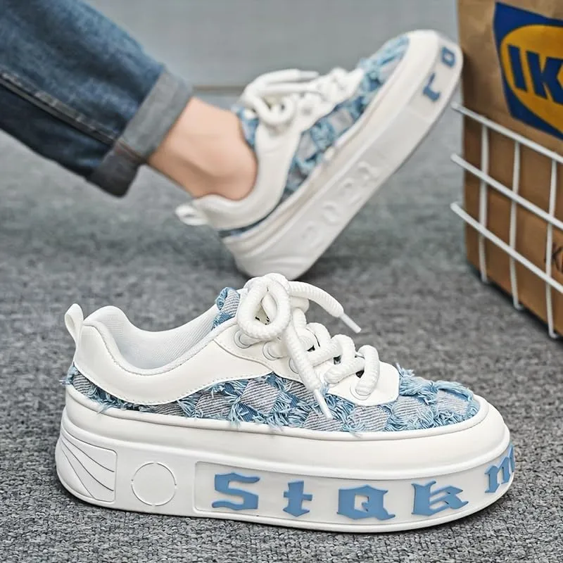 Men's Street Style Skate Shoes, Comfy Non Slip Casual Up Sneakers Outdoor Activities