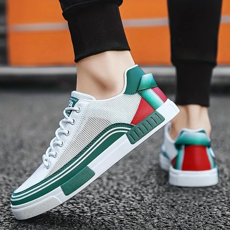 Men's Striped Color Block Skateboard Shoes Lace Up Breathable Outdoor Walking Wandering Street Jogging All Seasons