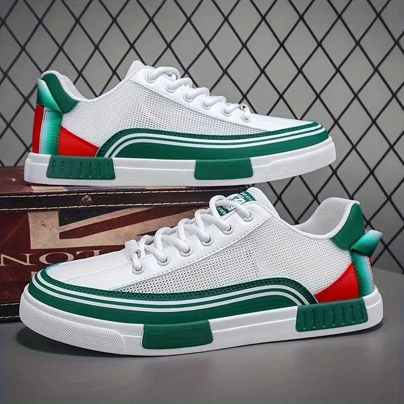 Men's Striped Color Block Skateboard Shoes Lace Up Breathable Outdoor Walking Wandering Street Jogging All Seasons