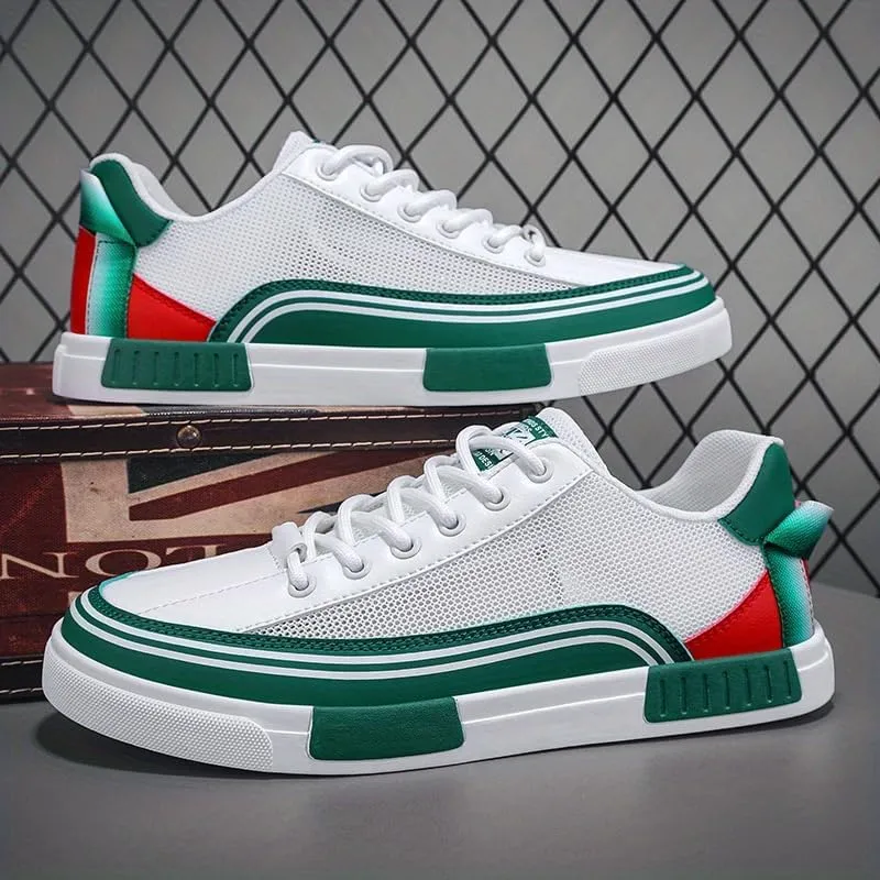 Men's Striped Color Block Skateboard Shoes - Lace Up Breathable Sneakers for Outdoor Walking Wandering Street Jogging