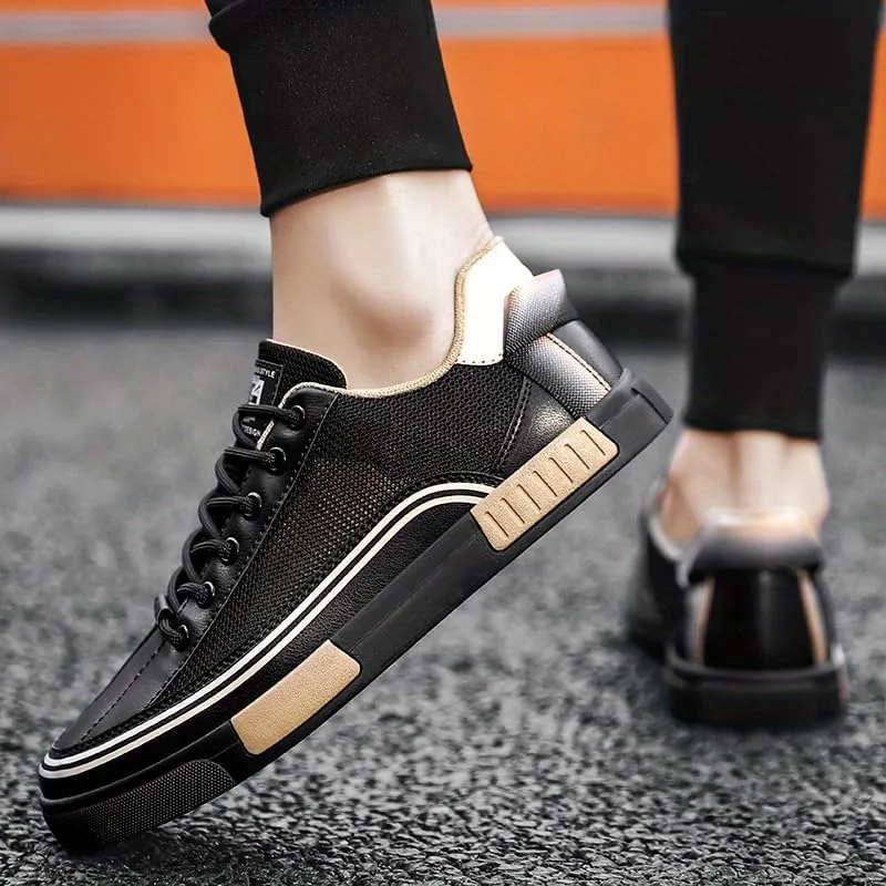 Men's Striped Color Block Skateboard Shoes - Lace Up Breathable Sneakers for Outdoor Walking Wandering Street Jogging
