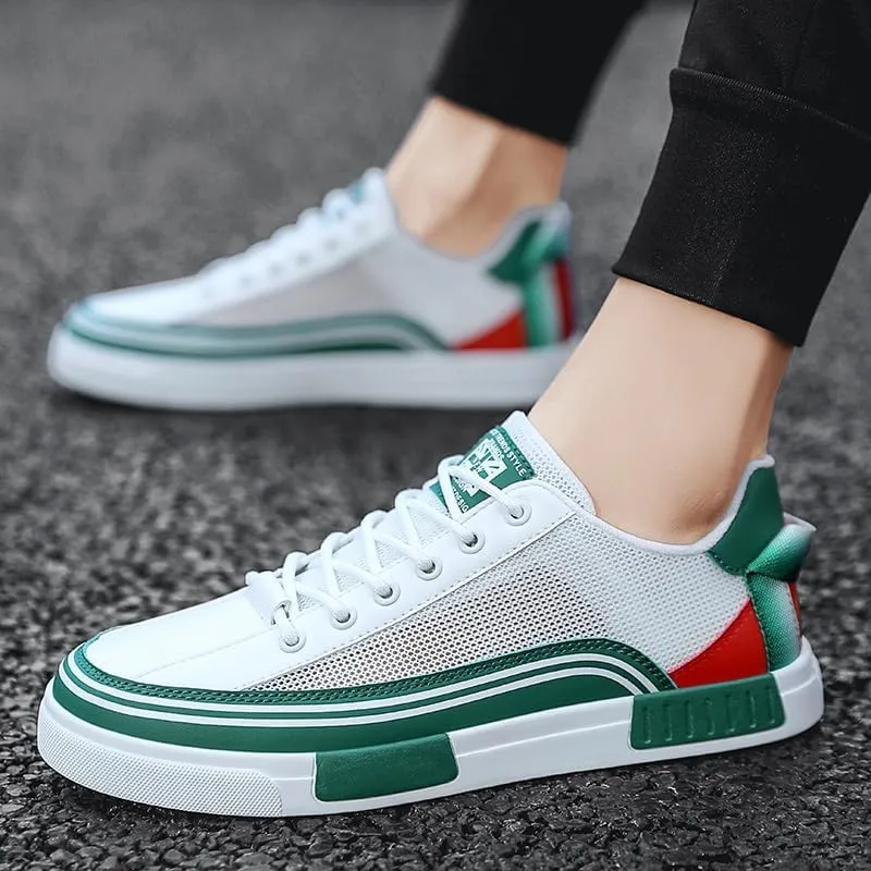 Men's Striped Color Block Skateboard Shoes - Lace Up Breathable Sneakers for Outdoor Walking Wandering Street Jogging