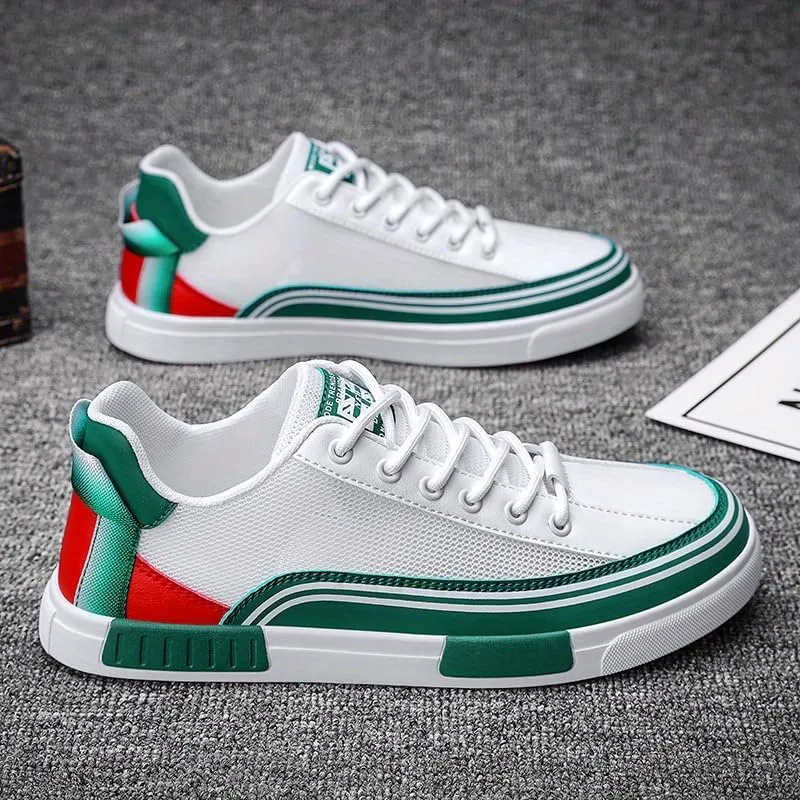 Men's Striped Color Block Skateboard Shoes - Lace Up Breathable Sneakers for Outdoor Walking Wandering Street Jogging