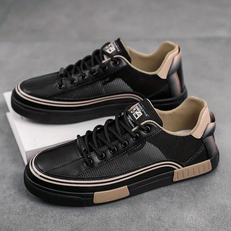 Men's Striped Color Block Skateboard Shoes - Lace Up Breathable Sneakers for Outdoor Walking Wandering Street Jogging