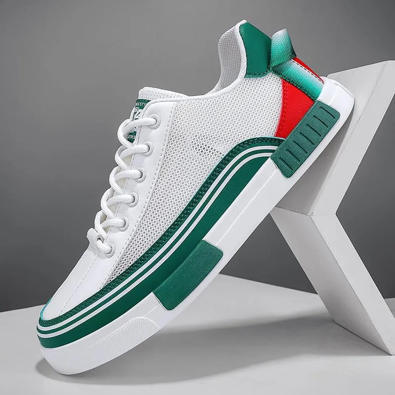 Men's Striped Color Block Skateboard Shoes - Lace Up Breathable Sneakers for Outdoor Walking Wandering Street Jogging