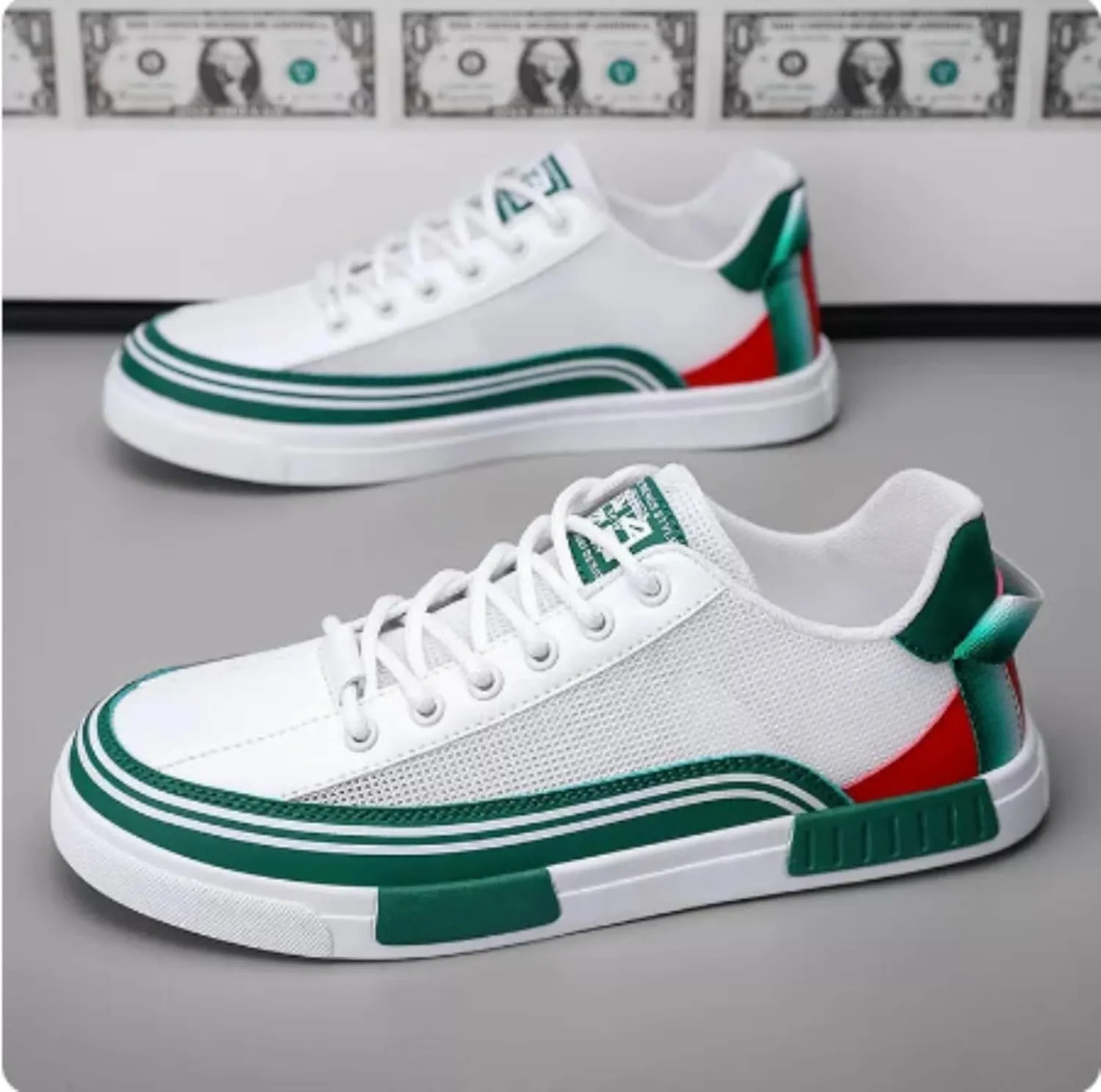 Men's Striped Color Block Skateboard Shoes with Contrasting Color Patchwork Skateboard Sneaker