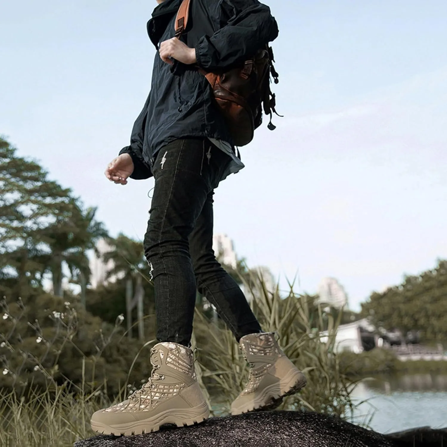 Men's Tactical Boots,Lightweight Outdoor Hiking Boots, Breathable and Anti Slip Men's Boots, High Top Shoes, Hiking Boots, Combat Boots