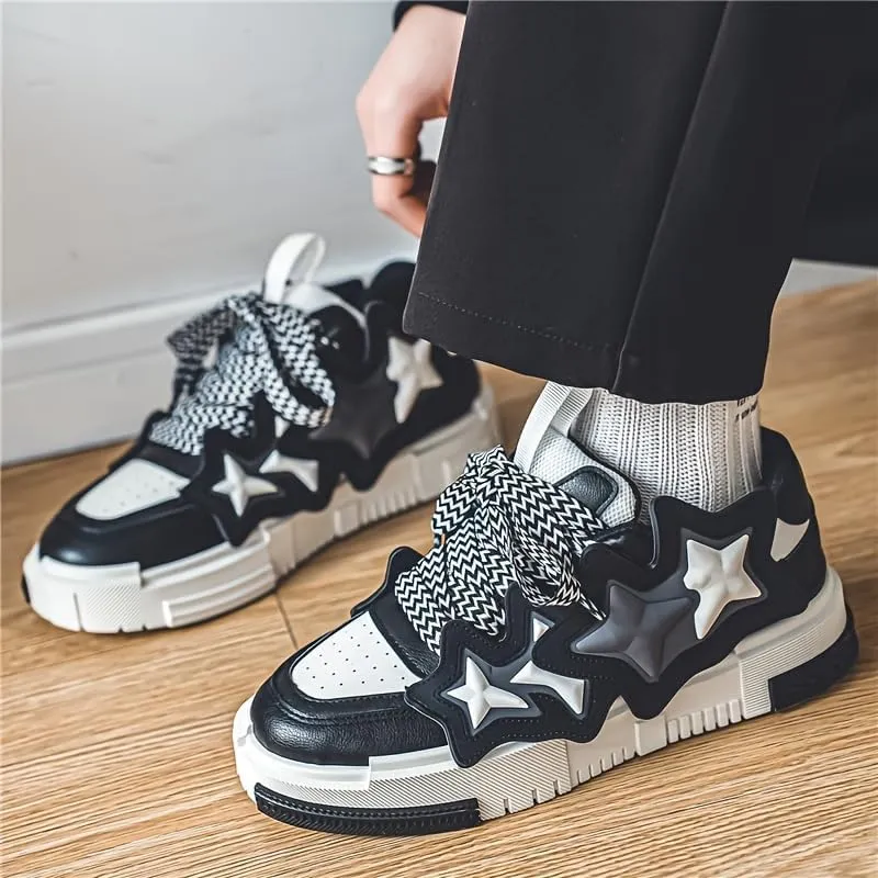 Men's Trendy Colour Block Platform Skate Shoes, Non-Slip Lace-Up Sneakers for Casual Street Style and Outdoor Activities