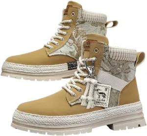 Men's Trendy High-Top PU Leather Lace-Up Hiking Boots for Outdoor Activities