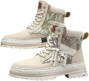Men's Trendy High-Top PU Leather Lace-Up Hiking Boots for Outdoor Activities