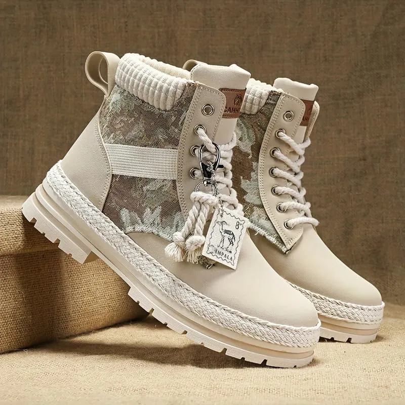 Men's Trendy High-Top PU Leather Lace-Up Hiking Boots for Outdoor Activities