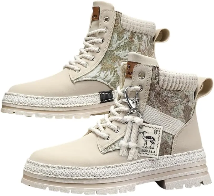 Men's Trendy High-Top PU Leather Lace-Up Hiking Boots for Outdoor Activities