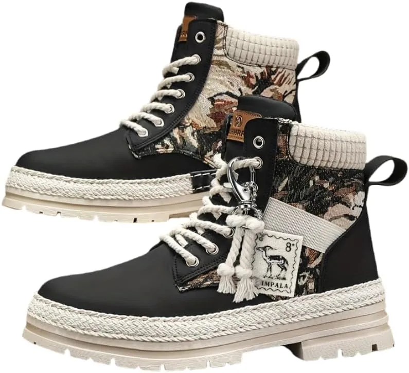 Men's Trendy High-Top PU Leather Lace-Up Hiking Boots for Outdoor Activities