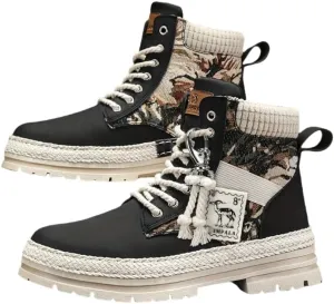 Men's Trendy High-Top PU Leather Lace-Up Hiking Boots for Outdoor Activities