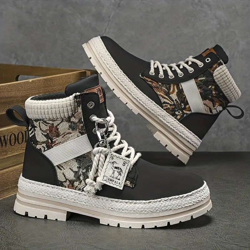 Men's Trendy High-Top PU Leather Lace-Up Hiking Boots for Outdoor Activities