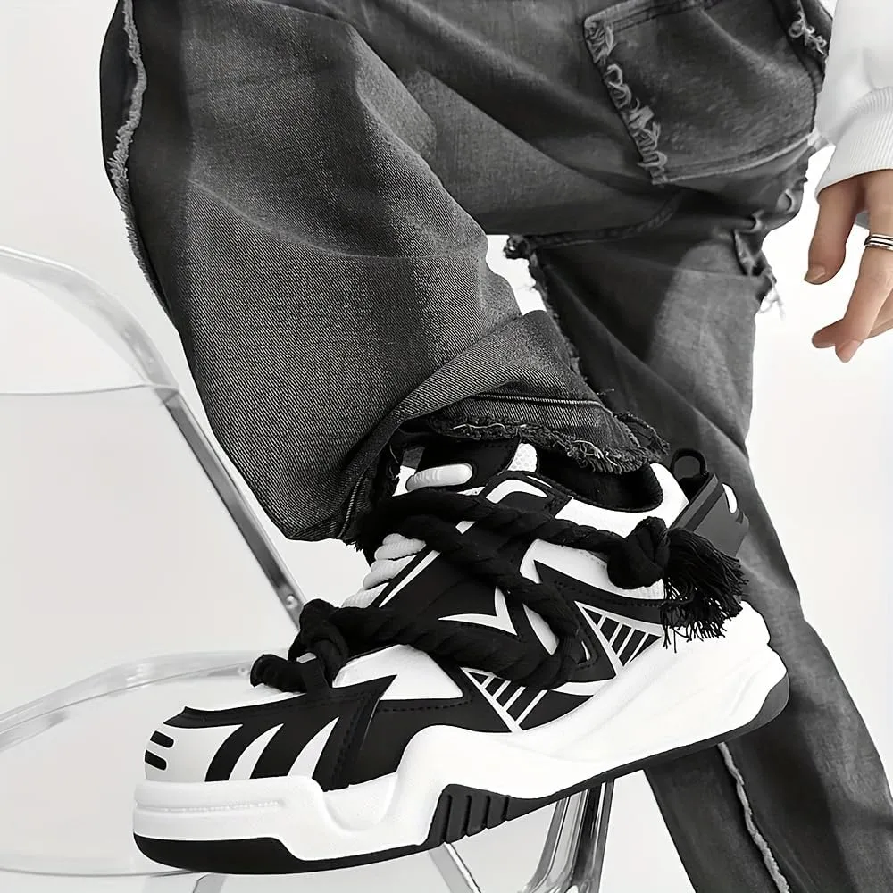 Men's Trendy Stylish Sneakers, Comfortable Wear-Resistant Skateboard Shoes for All Seasons, Street Style Footwear