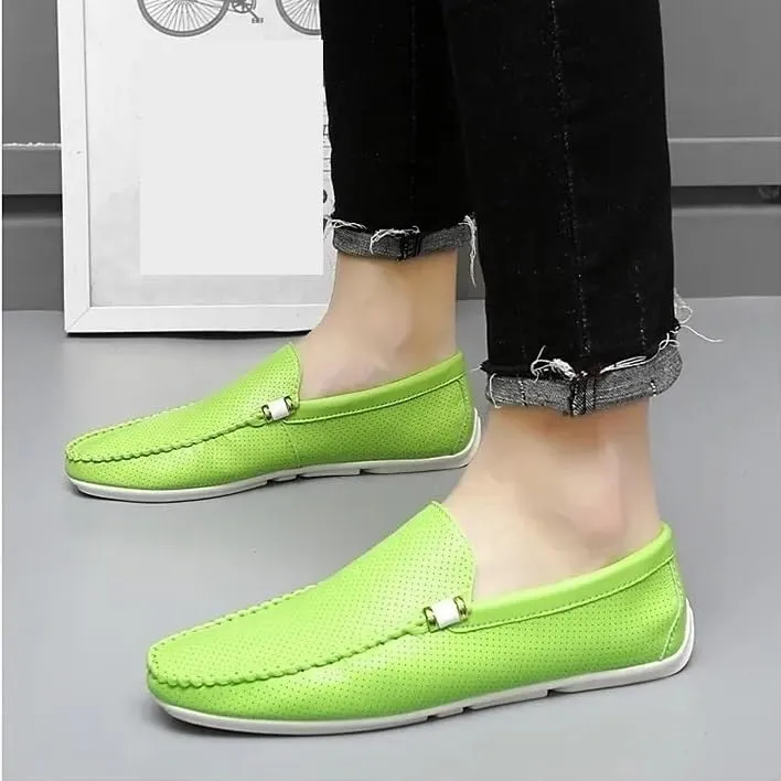Men's Vegan Leather Loafers, Breathable Hollow Out Driving Shoes, Round Toe Lightweight Anti-Slip Comfortable Slip-Ons for Fashion Walking