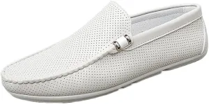 Men's Vegan Leather Loafers, Breathable Hollow Out Driving Shoes, Round Toe Lightweight Anti-Slip Comfortable Slip-Ons for Fashion Walking