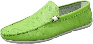 Men's Vegan Leather Loafers, Breathable Hollow Out Driving Shoes, Round Toe Lightweight Anti-Slip Comfortable Slip-Ons for Fashion Walking